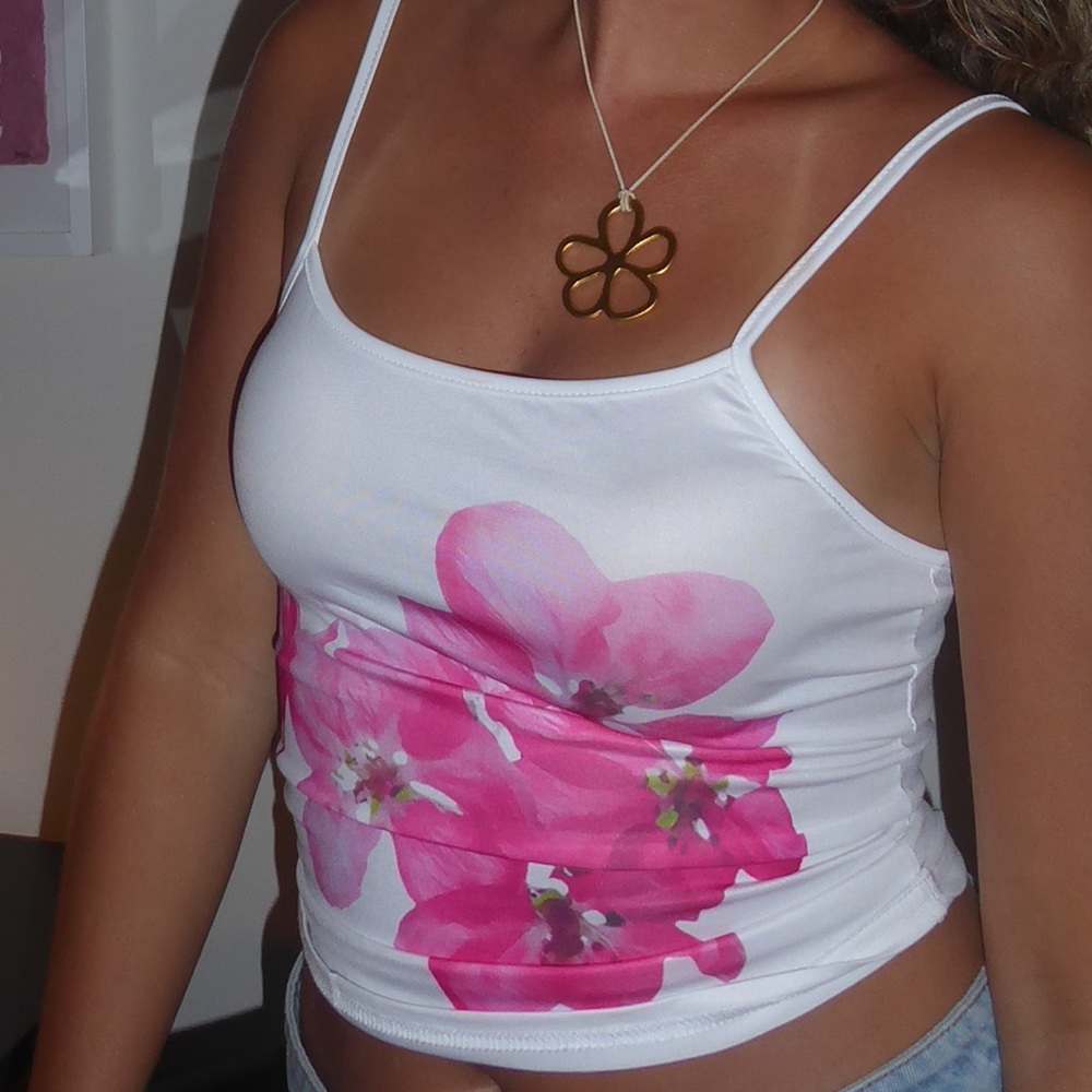 Amazon White and Pink Floral Tank Top